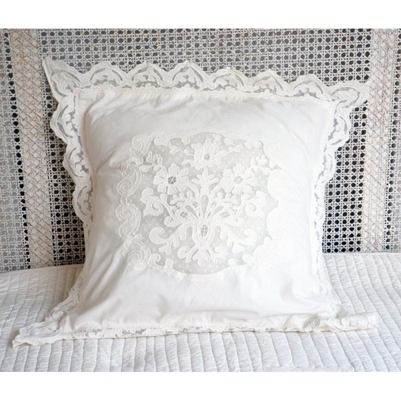 Taie d'oreiller Tubéreuse Ivoire 60x60 cm de chez Coquecigrues