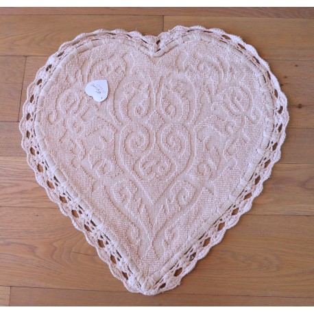 Tapis coeur jacquard au crochet rose