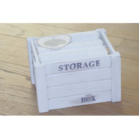 Wood basket "Storage" with 3 small towels White