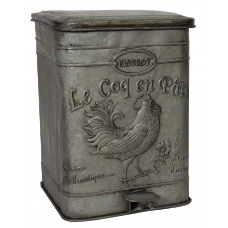 Zinc bin with cock decor