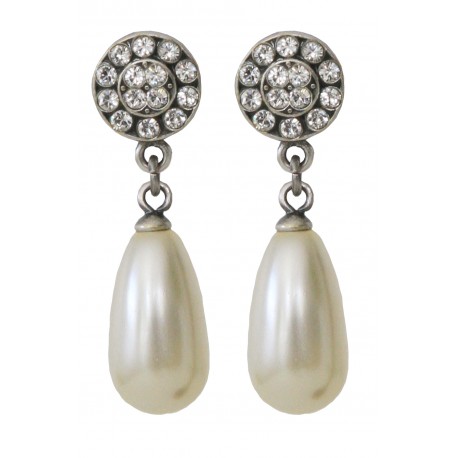 Boucles d’oreilles à cristaux Swarovski® et perles blanc ivoire sur monture couleur argent