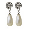 Swarovski® crystal earrings and cream pearls on silver colored frame