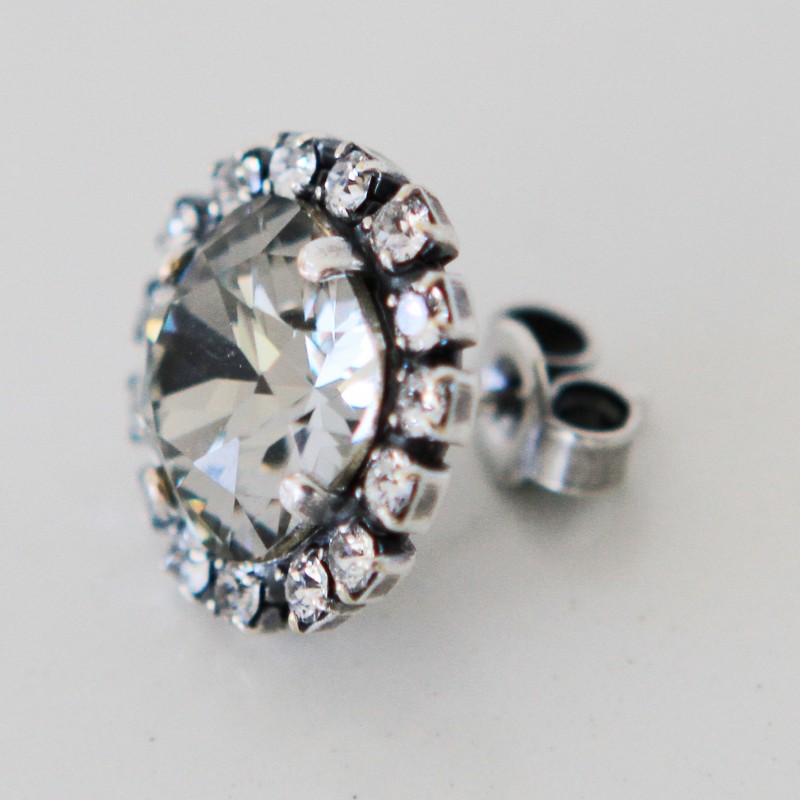 Boucles D'Oreilles Rondes Argentées En Cristal Swarovski Neuves - Zircon, Clous, Avec étiquettes