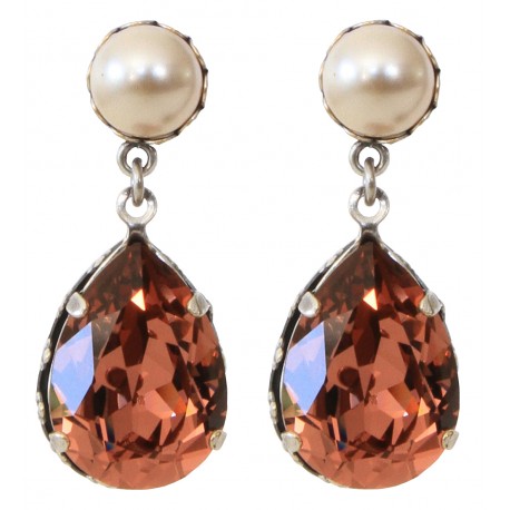 Boucles d'oreilles en forme de goutte cristal Swarovski® Blush Rose et perle nacrée Swarovski® Cream Pearl