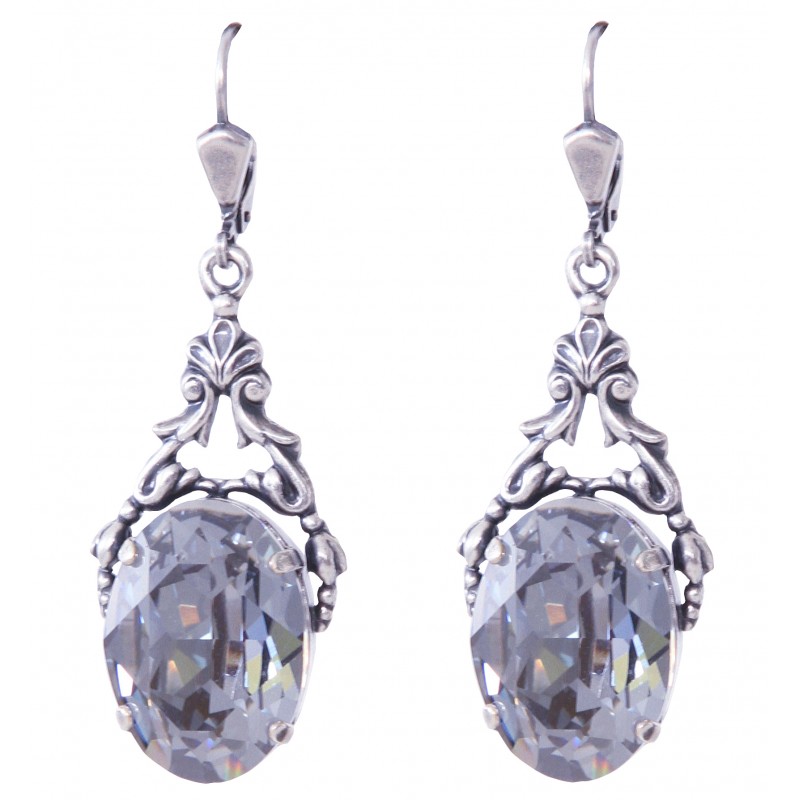 Boucles D'oreilles Pendantes Femme Argent Et Cristaux Bleu Turquoise - Neuves
