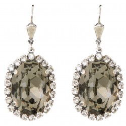 Swarovski® Black Diamond crystal earrings in oval shape on a silver frame