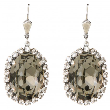 Boucles d'oreilles à cristaux Swarovski® Black Diamond de forme ovale sur monture argent