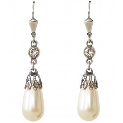 Boucles d'oreilles à cristaux Swarovski® et perle nacrée Swarovski® blanc ivoire sur monture argent