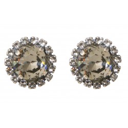 Boucles d'oreilles rondes cristal Swarovski® Black Diamond orné de petits cristaux Swarovski® Crystal