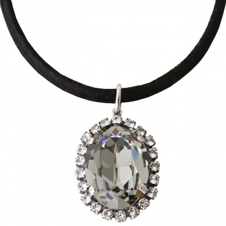 Collier lacet coton noir avec cristaux Swarovski® Black Diamond et Crystal Collier lacet coton noir avec cristaux Swarovski® Black Diamond et Crystal