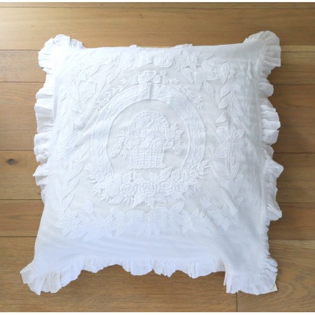 taie d'oreiller nouveau porcelaine blanc 60 x 60 cm signée coquecigrues