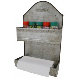 Zinc shelf with spices and paper towels
