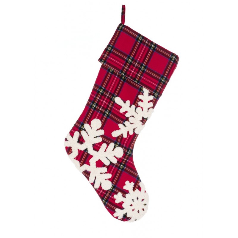 Chaussette de noël Frosty Tartan par Blanc Mariclo pour une déco shabby
