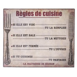 Plaque décorative "Règles de Cuisine"