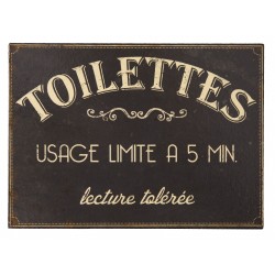 Plaque décorative "Toilettes : usage limité à 5 min. Lecture tolérée"