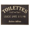 Plaque décorative "Toilettes : usage limité à 5 min. Lecture tolérée"