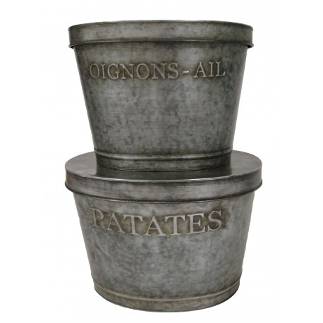 Set 2 pot réserves "Patates / Oignon-Ail" en zinc