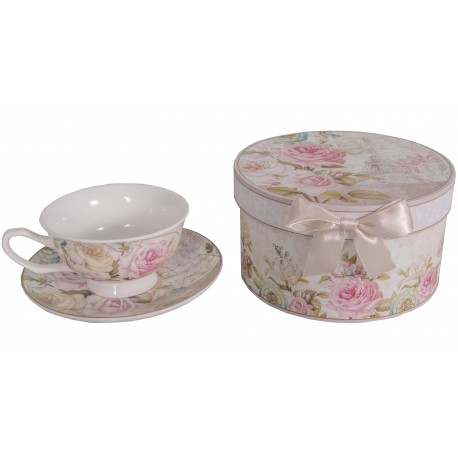 Coffret tasse et sous tasse décor "Rose de Paris"