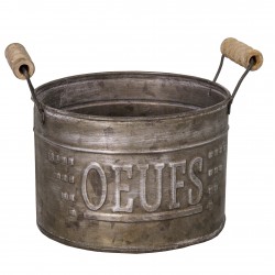 Zinc egg basket "Oeufs" with wooden handles