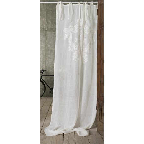 Rideau Mademoiselle 140 x 290 cm à nouettes en lin par Blanc Mariclo ... Rideau Mademoiselle 140 x 290 cm à nouettes en lin par Blanc Mariclo ...