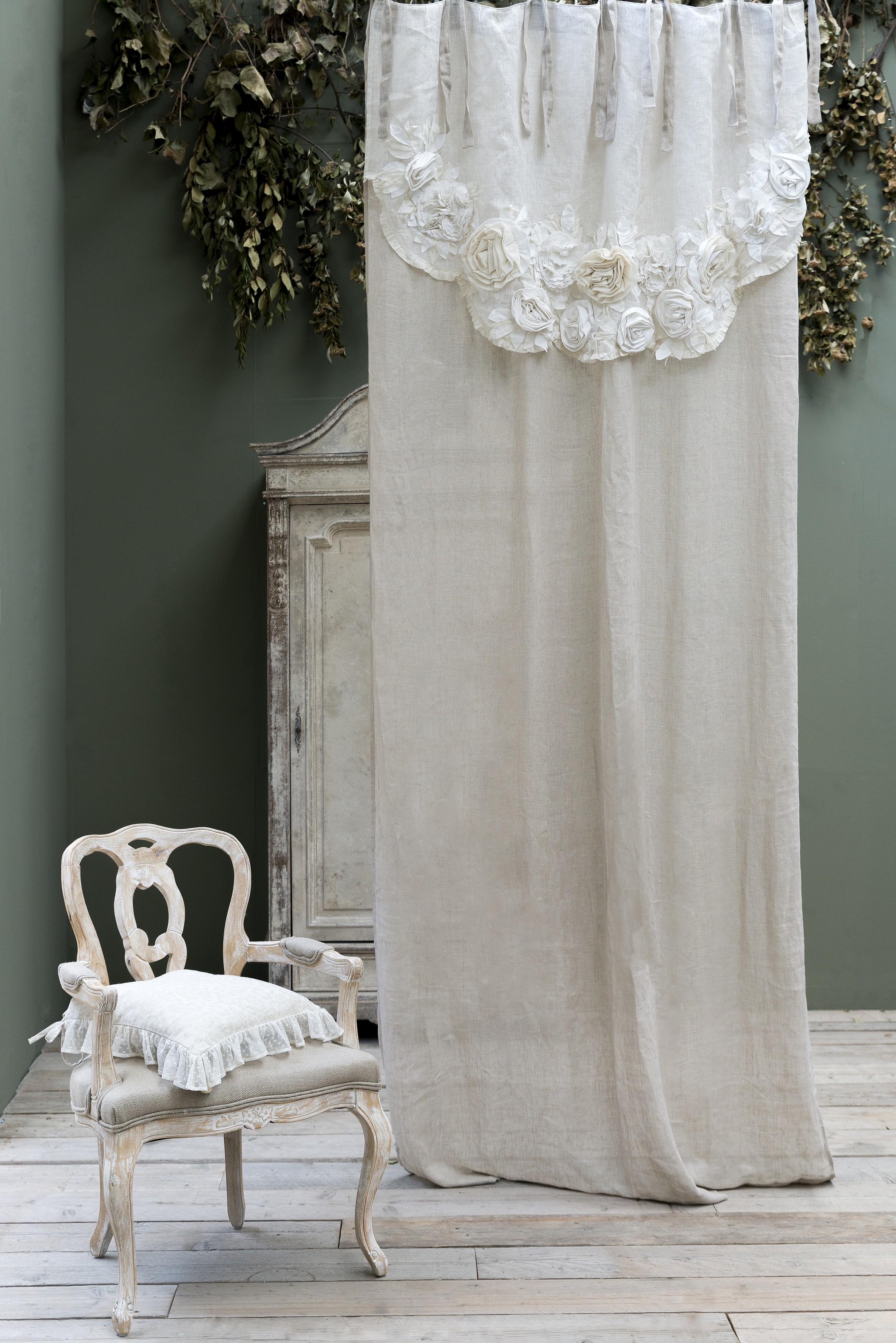 Curtain With Pelmet And Flowers Fiori Di Campo Natural 127 X 290