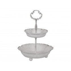 Support à gâteaux double blanc antique en métal dentelé par Chic Antique