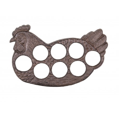 Porte oeufs poule en fonte brun antique pour 8 oeufs