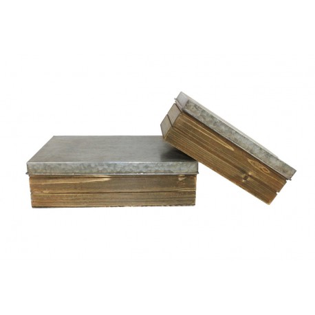 Set de 2 boites rectangles zinc et bois