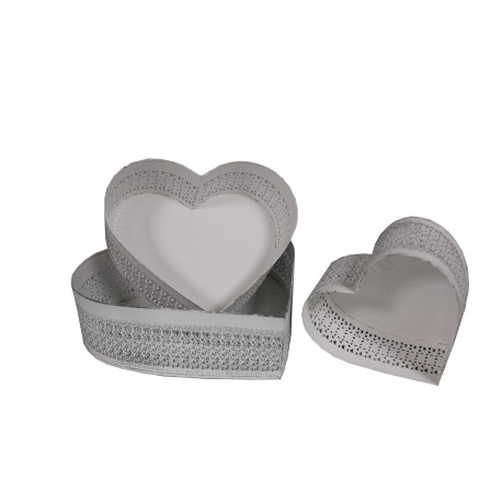 Set 3 plateaux coeur blanc antique