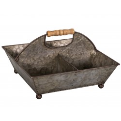 Zinc basket with 4 compartments with wooden handles