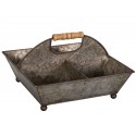 Zinc basket with 4 compartments with wooden handles