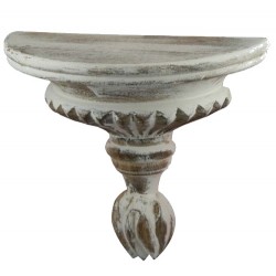 Étagère demi rond sculptée à galons blanc antique