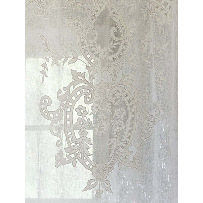 Rideau en lin naturel brodé Tosca 140 x 290 cm par Blanc Mariclo