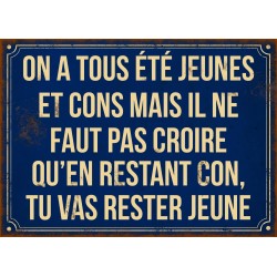 Plaque décorative "On a tous été jeunes et cons, mais il ne faut pas croire qu'en restant con tu vas rester jeune"