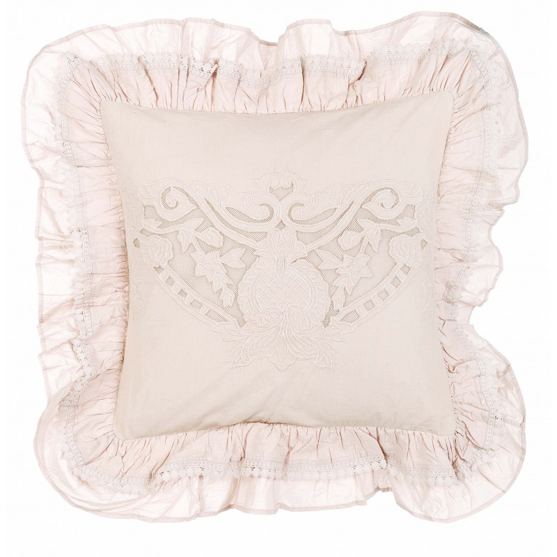 Embroidered light pink Cuscini cushion with flounces 45 x 45 cm by