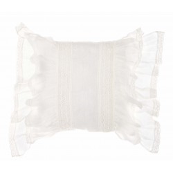 Embroidered beige Cuscini linen cushion with flounces 45 x 45 cm