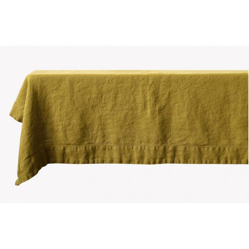 Mustard Yellow Tablecloth 140 X 250 Cm In 60 Linen 40 Cotton 220 Gr M2 Signed Aramis Mustard Yellow Tablecloth 140 X 250 Cm, 40 X 60 Tablecloth