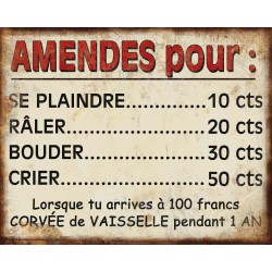 Plaque décorative "Amendes pour…"