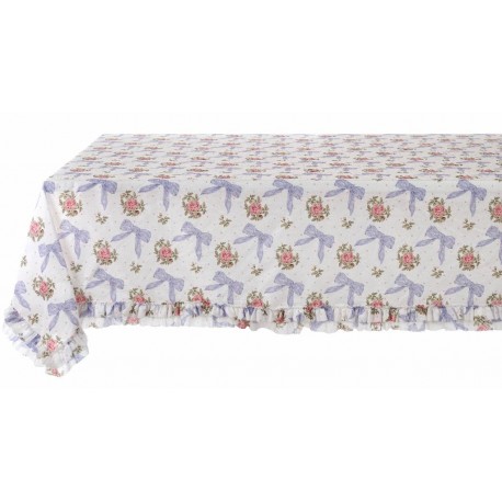 Blue "Romanzo" tablecloth with ruffles 160 x 220 cm