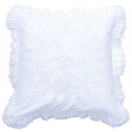 Coussin blanc 45 x 45 cm en coton de la collection Bleuet signé Manon de  Brécourt