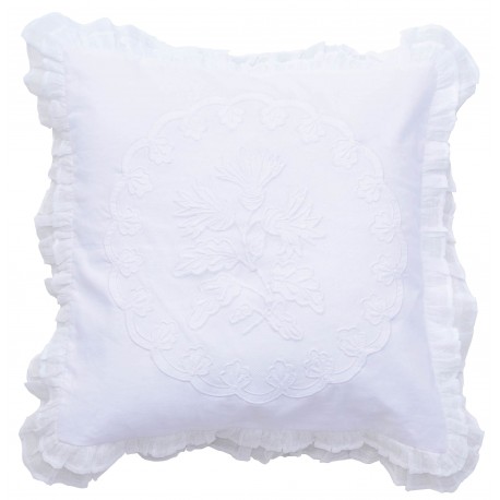 Coussin blanc 45 x 45 cm en lin et coton de la collection Bleuet