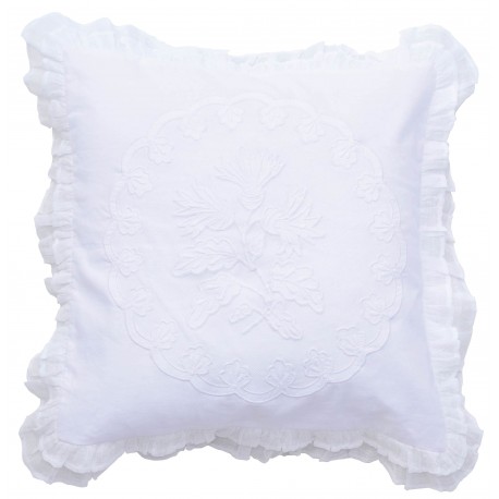 White linen and cotton cushion 45 x 45 cm from the Bleuet collection