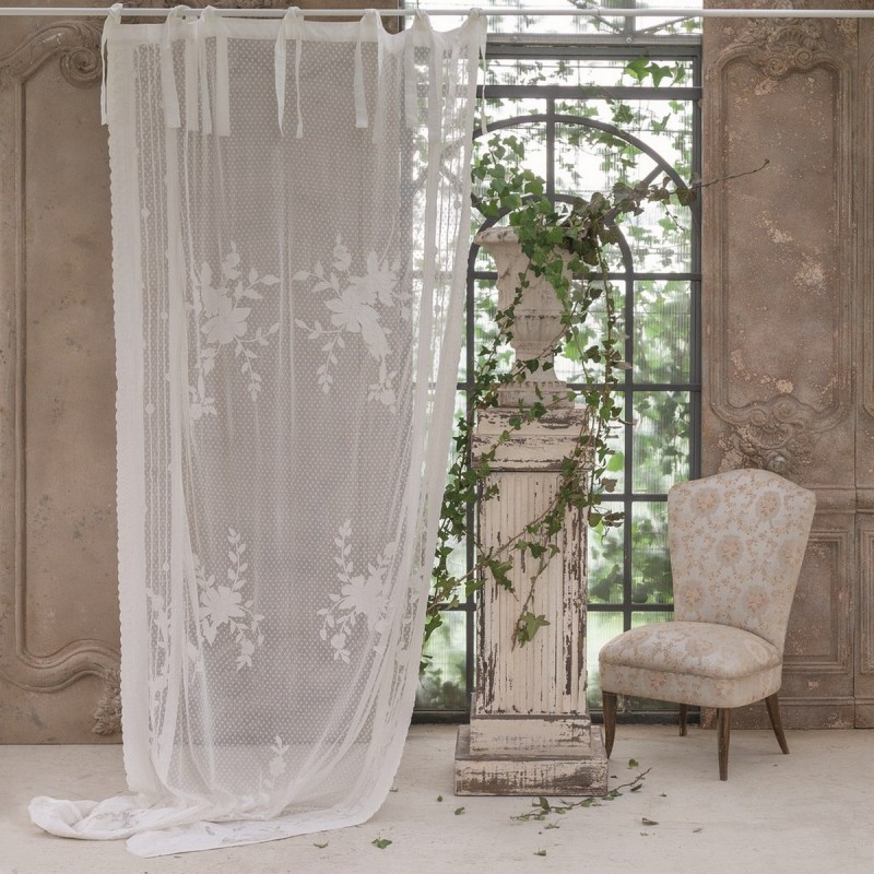 Home Fashion Rideau De Porte En Lin Brodée - 180x60 Cm, Blanc, Style Champêtre Élégant Avec Bordure Macramé