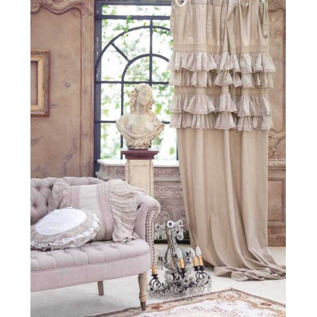 "Tiepolo" natural curtain with ruffles and ties 140 x 290 cm
