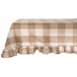 Nappe beige à grands carreaux 150 x 240 cm avec volant de 10 cm