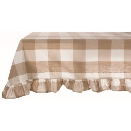 Nappe beige à grands carreaux 150 x 240 cm avec volant de 10 cm