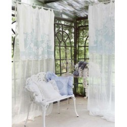 Paire de Rideaux Blancs Semi-Transparents avec Ourlet supérieur Beige  imprimé Rose, Style Shabby Chic, pour Salon, Chambre à Coucher, Balcon, 2