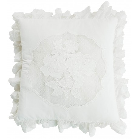 Coussin blanc 45 x 45 cm en coton de la collection Antic Rose