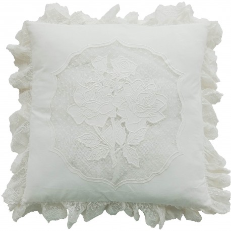 Coussin blanc 45 x 45 cm en coton de la collection Antic Rose