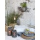 White flowerpot for wall wtih decor